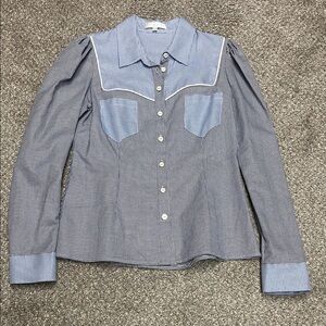 Caroline Constas Blue and White Checkered Blouse